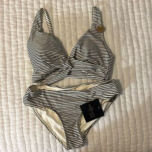 NWT black and white stripped bikini